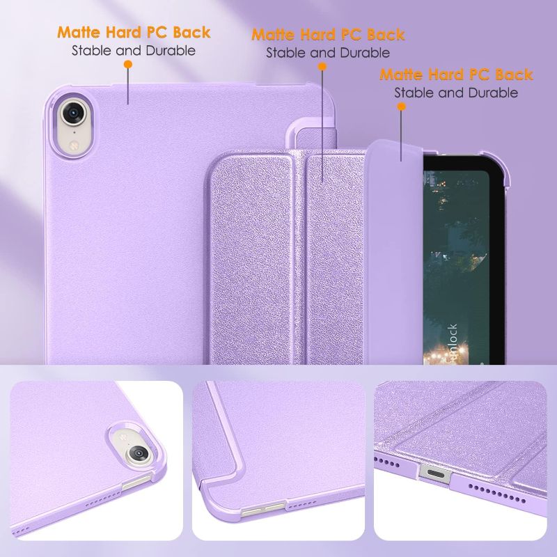Photo 2 of DTTO for iPad Mini 6 Case 2021, Premium Silk Pattern Slim Trifold Stand Cover[Support 2nd Gen Apple Pencil Charging] - Smart Auto Wake/Sleep Shell with Protective Hard Back(8.3 inch), Purple Red