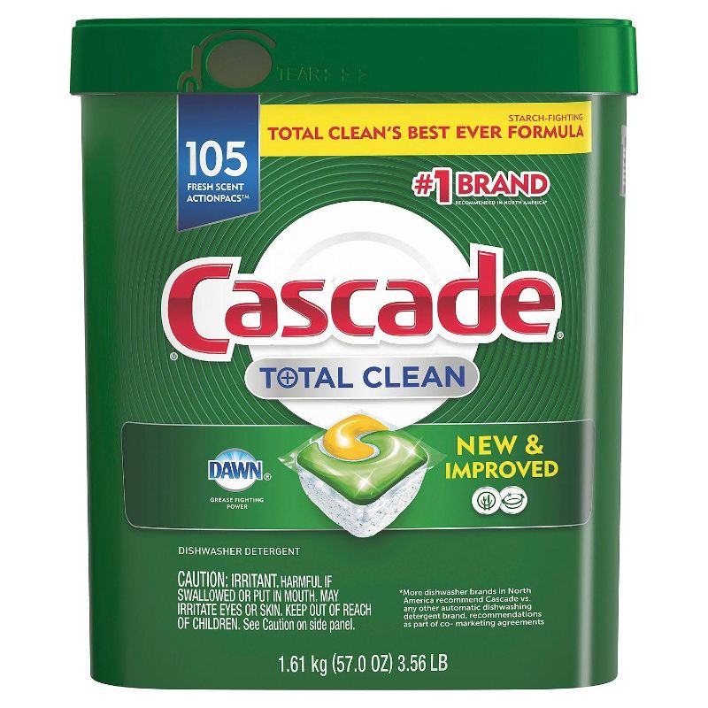 Photo 1 of Cascade Total Clean ActionPacs, Dishwasher Detergent, Fresh Scent - 105 ct