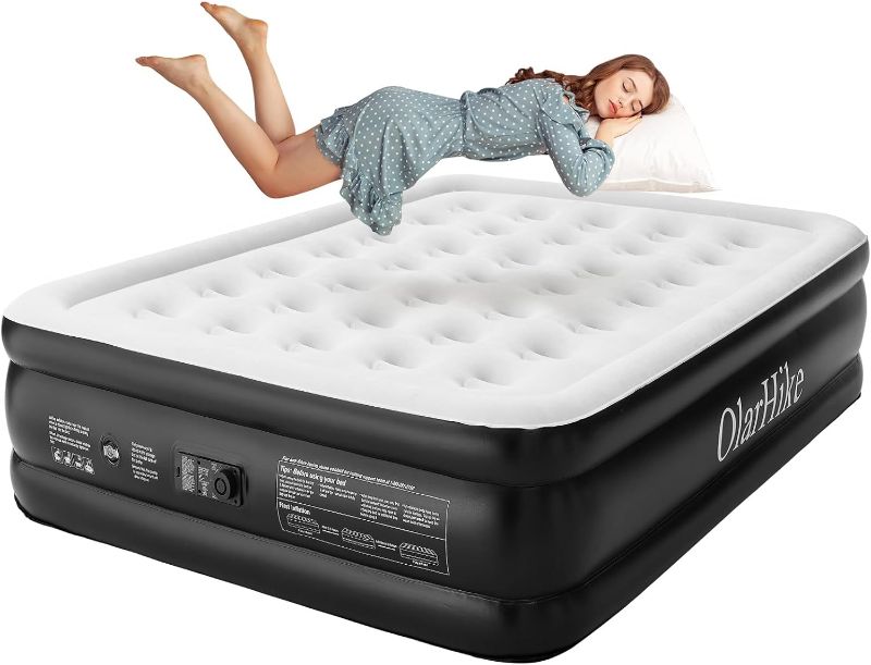 Photo 1 of OlarHike Inflatable Queen Air Mattress with Built in Pump,18" Elevated Durable Mattresses for Camping,Home&Guests,Fast&Easy Inflation/Deflation Airbed,Black Double Blow up Bed,Travel Cushion,Indoor
