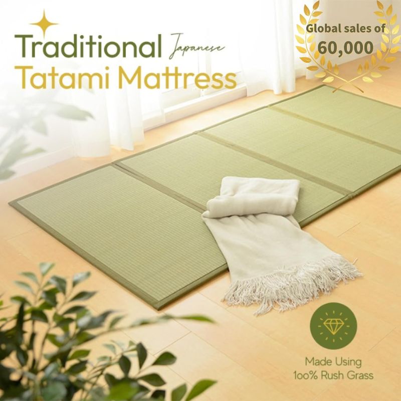 Photo 3 of MIINA Japanese Traditional Tatami Mattress, Igusa (Rush Grass) Tatami Mat, Floor Mattress, Japanese Floor Mattress,Japanese Futon, 55"x78" (Full, Natural) Natural Full