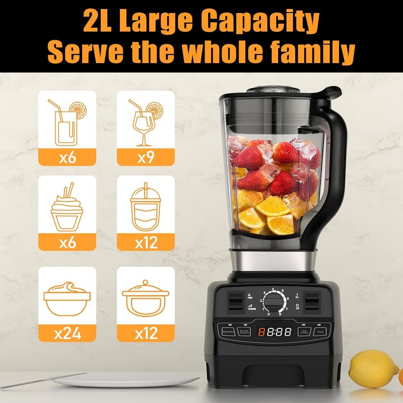 Photo 3 of Enfmay Smoothie Blender Maker, 1450W High Performance Blender for Kitchen with 4 Preset Programs, 8 Speeds Control, 33000RPM Powerful Blender, Countdown Display, 2L Tritan BPA Free Container, Ice Crush Blender Maker for Smoothie/Soup/Dessert/Nut #1 Smooth