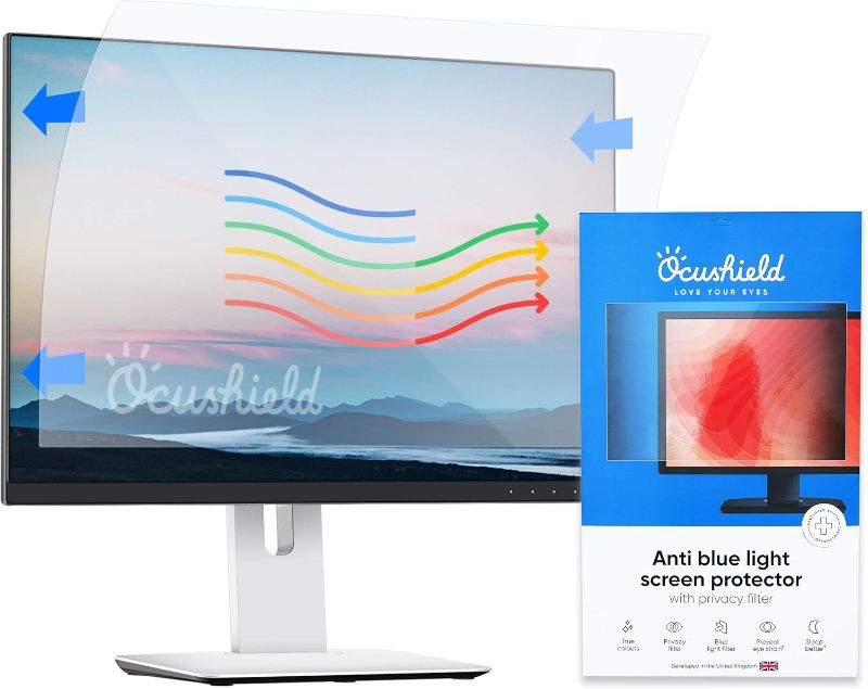 Photo 1 of Ocushield 26” (16:9) Anti Blue Light Screen Protector with Privacy Filter for Laptops and Computer Monitors - Anti-Glare - Easy Install - Anti-Fingerprint - Reduce Eye Fatigue (552 x 346 mm)
