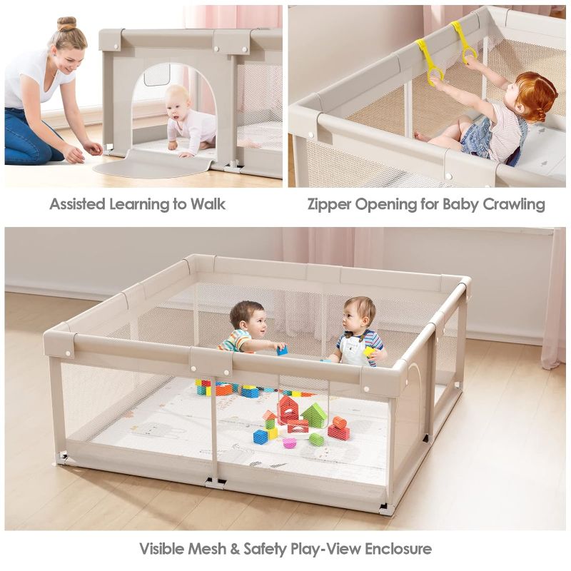 Photo 4 of Baby Playpen for Babies and Toddlers, Play Pen for Kids, Play Pens for Babies and Toddlers for Apartment (59 * 59inch Grey with mat) 59*59inch Grey with mat