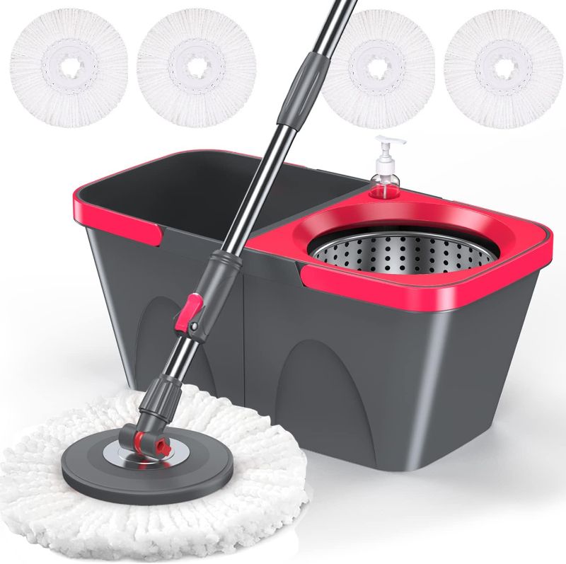 Photo 1 of Spin Mop and Bucket with Wringer Set for Floor Cleaning - VOUBIEN Floor Mop and Bucket System with 4 pcs Microfiber Washable Mop Head, Wet and Dry Use Mop for Wall Hardwood Laminate Tile