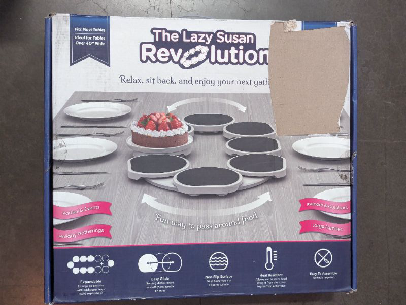 Photo 3 of The Lazy Susan Revolution - The First Patented Lazy Susan Turntable for Rectangular Long & Oblong Tables - Expandable Lazy Susan for Kitchen & Dining Tables - Great Gift! Fun at Parties & Gatherings. Plastic Full Set