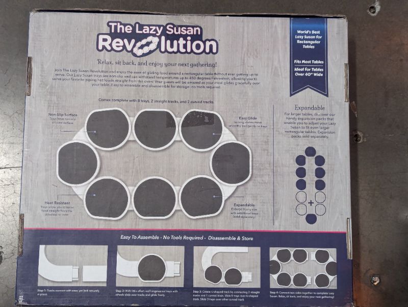 Photo 4 of The Lazy Susan Revolution - The First Patented Lazy Susan Turntable for Rectangular Long & Oblong Tables - Expandable Lazy Susan for Kitchen & Dining Tables - Great Gift! Fun at Parties & Gatherings. Plastic Full Set