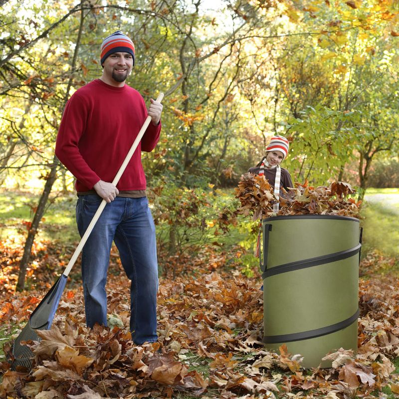 Photo 3 of 30 Gallon Collapsible Pop-Up Trash Can for Camping, RV - Waste Yard Bag for Gardening Lawn/Leaf - 30 Gallon Each Bag, Green
