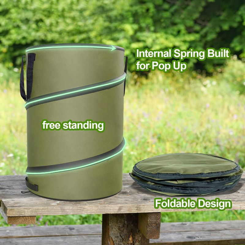 Photo 2 of 30 Gallon Collapsible Pop-Up Trash Can for Camping, RV - Waste Yard Bag for Gardening Lawn/Leaf - 30 Gallon Each Bag, Green
