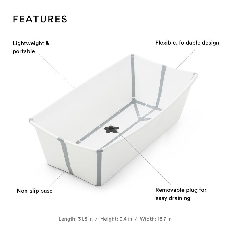 Photo 2 of Stokke Flexi Bath X-Large, White - Spacious Foldable Baby Bathtub - Lightweight & Easy to Store - Convenient to Use at Home or Traveling - Best for Ages 0-6