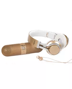 Photo 2 of Gabba Goods - Metallix 3 Piece Gift Set - Bluetooth Headphones, Bluetooth Speaker and Premium Wired Earbuds - GOLD