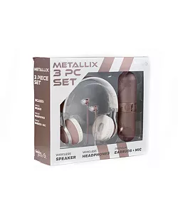 Photo 1 of Gabba Goods - Metallix 3 Piece Gift Set - Bluetooth Headphones, Bluetooth Speaker and Premium Wired Earbuds - Rose Gold