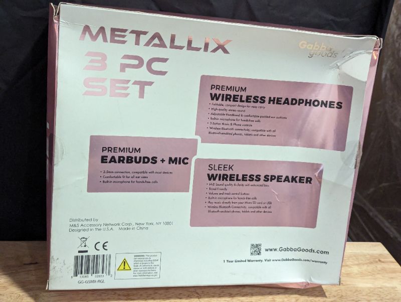 Photo 4 of Gabba Goods - Metallix 3 Piece Gift Set - Bluetooth Headphones, Bluetooth Speaker and Premium Wired Earbuds - Rose Gold