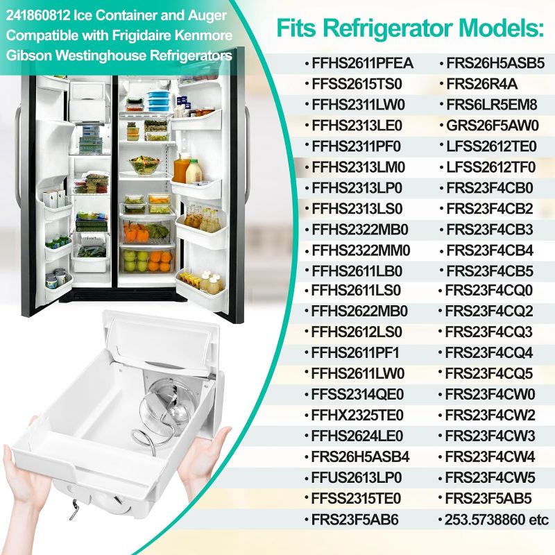 Photo 3 of Upgraded 241860812 Refrigerator Ice Container Bucket Assembly Compatible with Frigidaire Ice Maker Replacement Ice Bin Parts AP4432835 DGUS2635LE0 FGHS2332LE0 FGHS2342LF0 LGHS2644KM0 Ice Maker