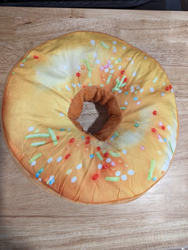 Photo 3 of Gueuusu Round Doughnut Back Stuffed Cushion Throw Pillow 3D Printing Food Dessert Plush Play Toy Doll for Office Chair Car - Yellow Sprinkles