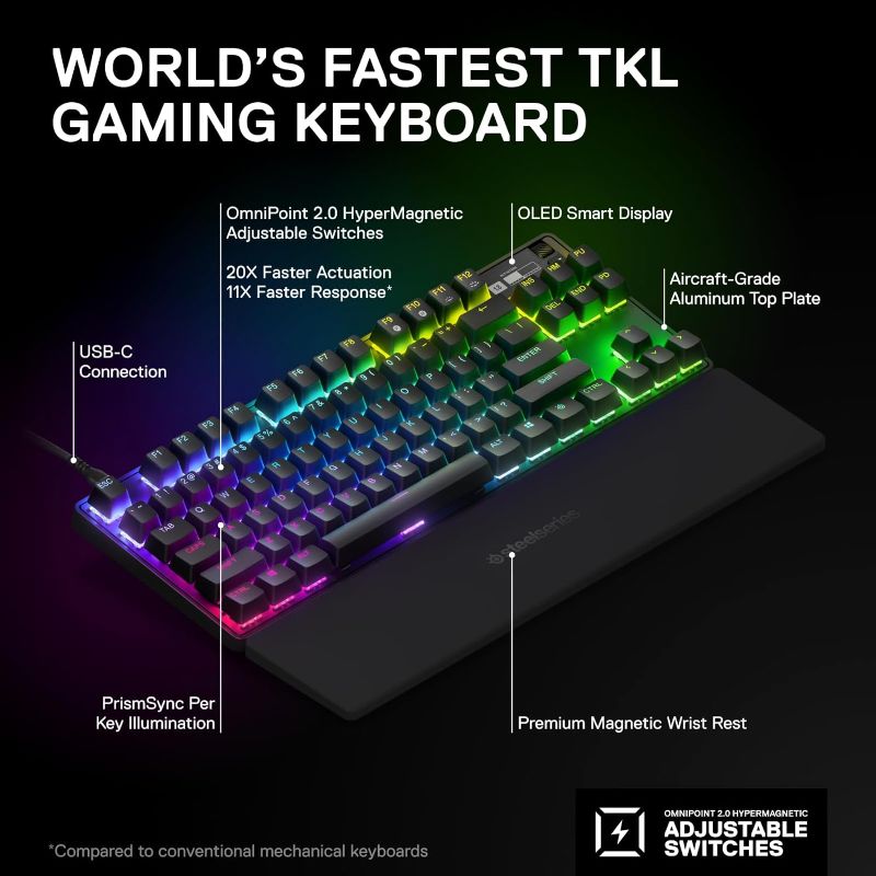 Photo 2 of New SteelSeries Apex Pro TKL 2023 Ed.- World's Fastest Mechanical Gaming Keyboard - Adjustable Actuation - Esports Tenkeyless - OLED Screen - RGB - PBT Keycaps - USB-C (Renewed) Apex Pro TKL 2023 Wired Keyboard