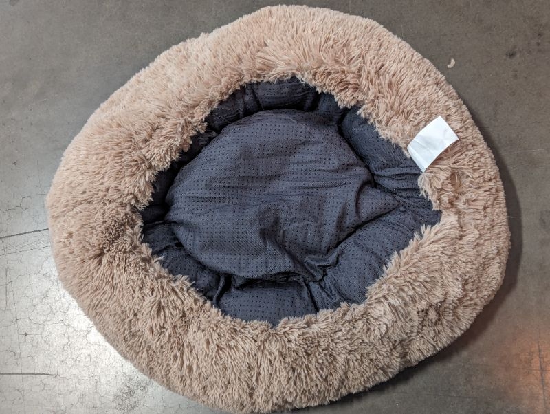 Photo 4 of Lasaas Calming Dog Bed Donut Dog Bed for Small, Medium, Large Dogs Anti-Anxiety Cuddler Dog Bed & Cat Bed Faux Fur Washable Dog Bed Brown S 24''