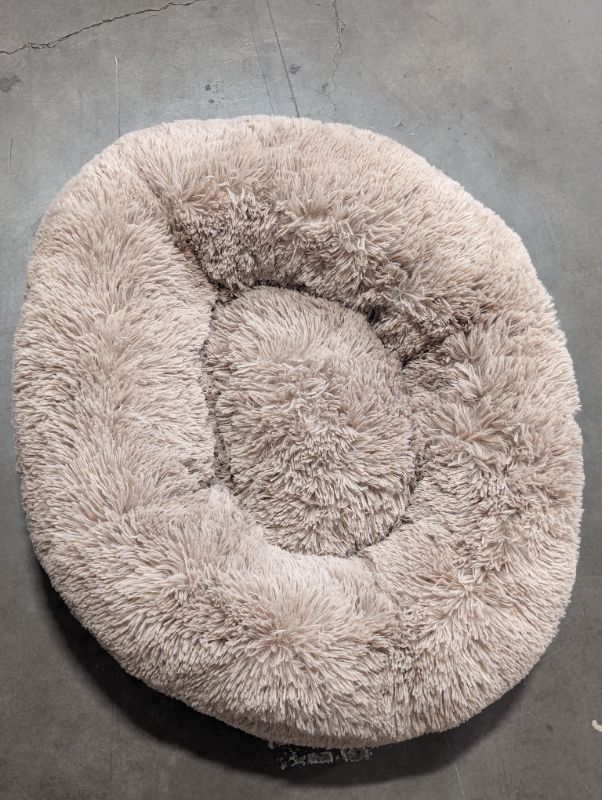 Photo 3 of Lasaas Calming Dog Bed Donut Dog Bed for Small, Medium, Large Dogs Anti-Anxiety Cuddler Dog Bed & Cat Bed Faux Fur Washable Dog Bed Brown S 24''