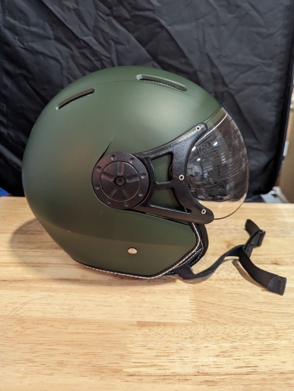 Photo 4 of Harssidanzar Motorcycle Helmet Dual Visor Open Face Motorbike Scooter Moped Helmet Cruiser, DOT Approved, for Men and Women CU602AUS - Army Green - Size Small