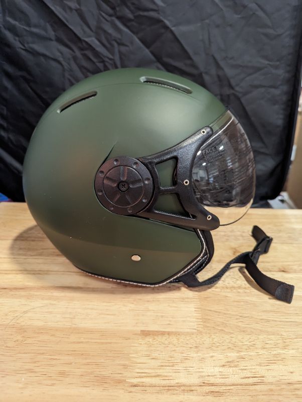 Photo 1 of Harssidanzar Motorcycle Helmet Dual Visor Open Face Motorbike Scooter Moped Helmet Cruiser, DOT Approved, for Men and Women CU602AUS - Army Green - Size Small