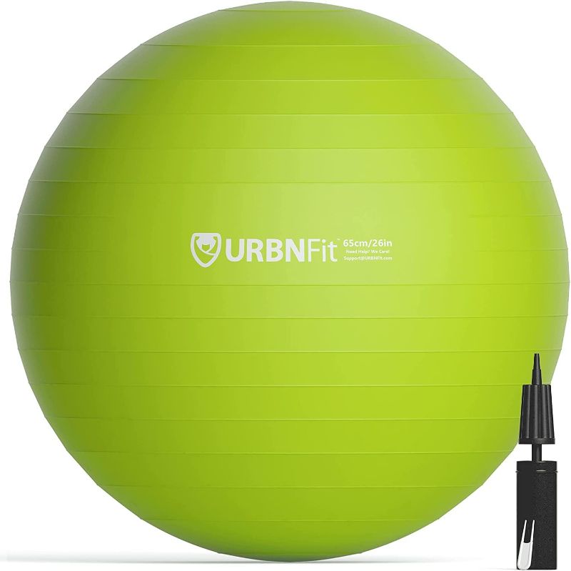 Photo 1 of URBNFit Exercise Ball - Yoga Ball in Multiple Sizes for Workout, Pregnancy, Stability - Anti-Burst Swiss Balance Ball w/Quick Pump - Fitness Ball Chair for Office, Home, Gym - 65cm/26" - Green
