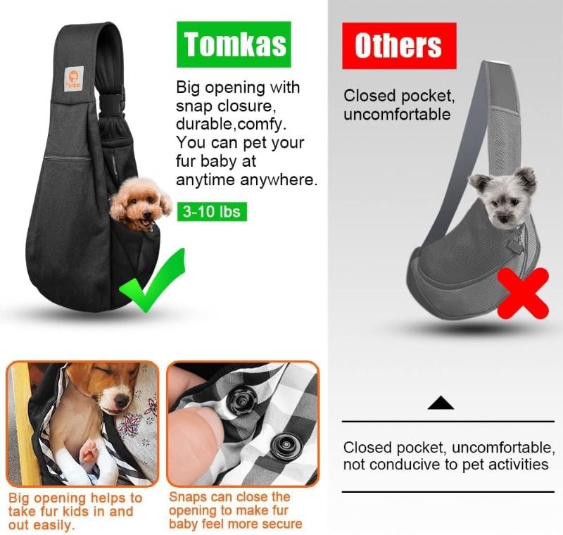 Photo 2 of TOMKAS Small Dog Sling Carrier - Adjust. Strap & Zip Pocket - Suitable for Puppies (Black)