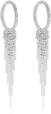 Photo 1 of Sparkly Rhinestone Chandelier Drop Statement Earrings - Bridal Wedding Crystal Cubic Dangles Cascade Fringe Tassel, Waterfall Duster Party Jewel
