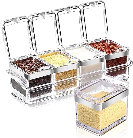 Photo 1 of Kitchen Spice Pots 4 Pieces Clear Seasoning Box, Storage Container Condiment Jars Acrylic Seasoning Box with Cover

