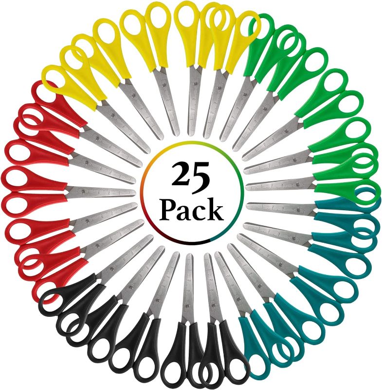 Photo 1 of Scissors Bulk, 25 Pack of 5 Inch Blunt Tip Kids Safety Scissors Perfect for School, Classroom, & Craft Projects (25 Pack) - Colors May Vary