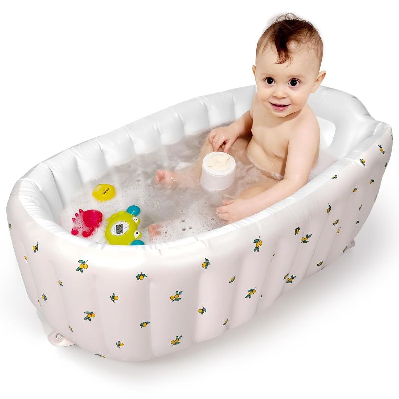 Photo 1 of Mink Inflatable Baby Bathtub with Built-in Air Pump, Newborn to Toddler Bath Tub,Portable Travel Shower Basin with Back Support, Deflates and Folds Easily (Olive Bath)
