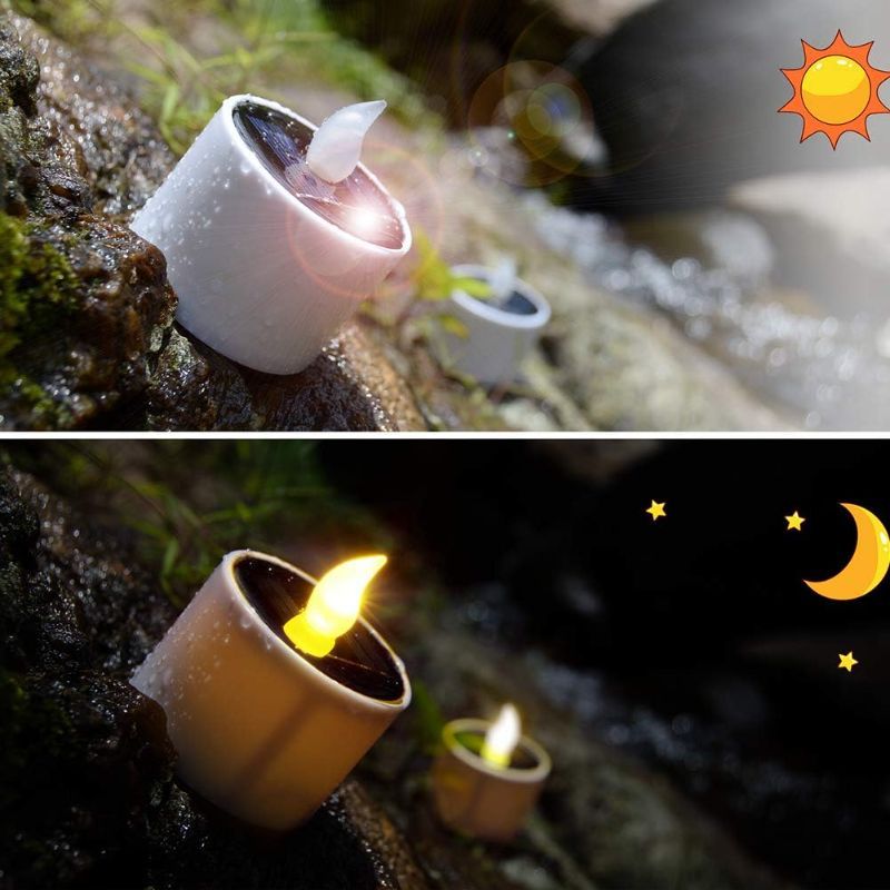 Photo 2 of SoulBay 6pcs Solar Power Tea Lights Outdoor Candle Flameless Flicker IP65 Waterproof Rechargeable LED Candles with Dusk to Dawn Sensor for Lantern Garden Camping Party Home Decorations, 2.3" x 2"