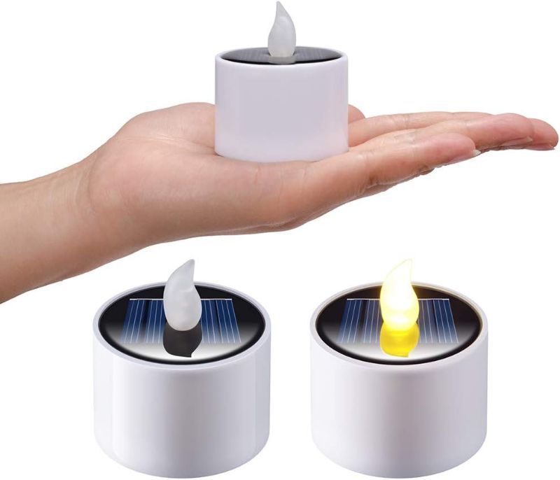 Photo 3 of SoulBay 6pcs Solar Power Tea Lights Outdoor Candle Flameless Flicker IP65 Waterproof Rechargeable LED Candles with Dusk to Dawn Sensor for Lantern Garden Camping Party Home Decorations, 2.3" x 2"