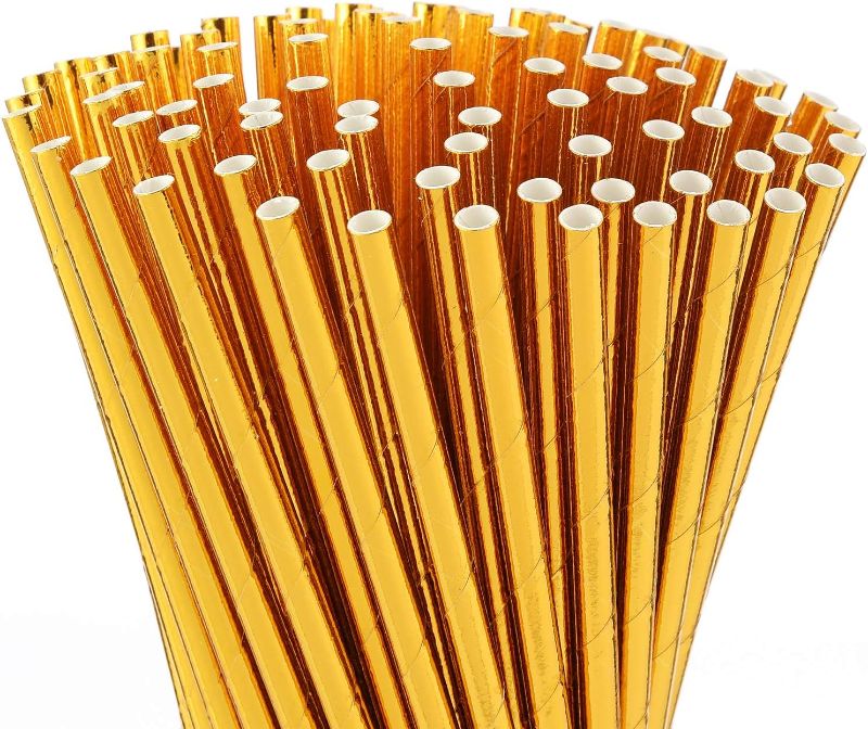 Photo 2 of Miscellaneous Bundle: ALINK Gold Foil Paper Straws, Biodegradable Disposable Drinking Straws for Birthday, Wedding, Bridal/Baby Shower, Christmas Decorations and Party Supplies, Pack of 100 + Outus 24 Sets of Cat Bells for Cat and Dog Collar Loud Pendant 