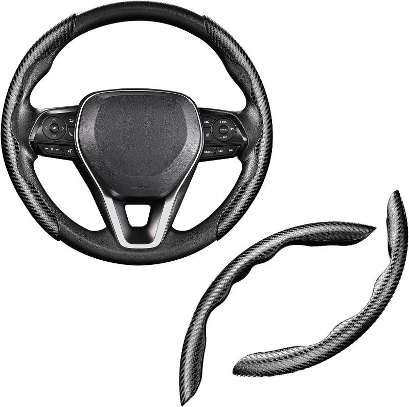 Photo 1 of Carbon Fiber Steering Wheel Cover - Anti-Slip, Comfortable Grip for Men/Women - Durable, Universal Car Accessory (Black)