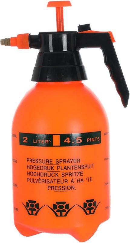 Photo 1 of Manual Garden Sprayer,Handheld Garden Pump Sprayer,Handheld Pressure Spray Bottle with Adjustable Nozzle Portable Garden Pump Sprayer Weed Killer Water Plant Sprayer 2L Orange