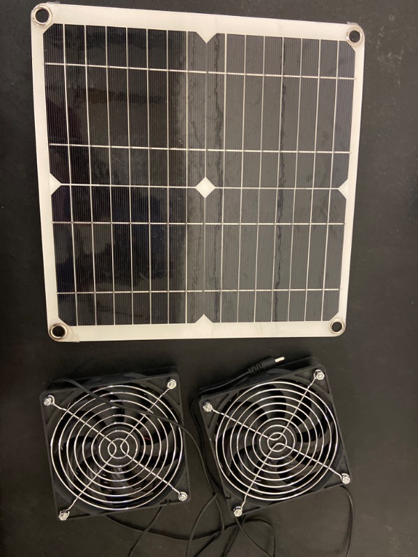 Photo 2 of Solar Panel Fan Kit 18V 25W Monocrystalline Solar Panel 3500RPM Outdoor Air Circulation Solar Fan Waterproof Solar Exhaust Fan Kit for Greenhouses Pet Houses Homes RVs Cars