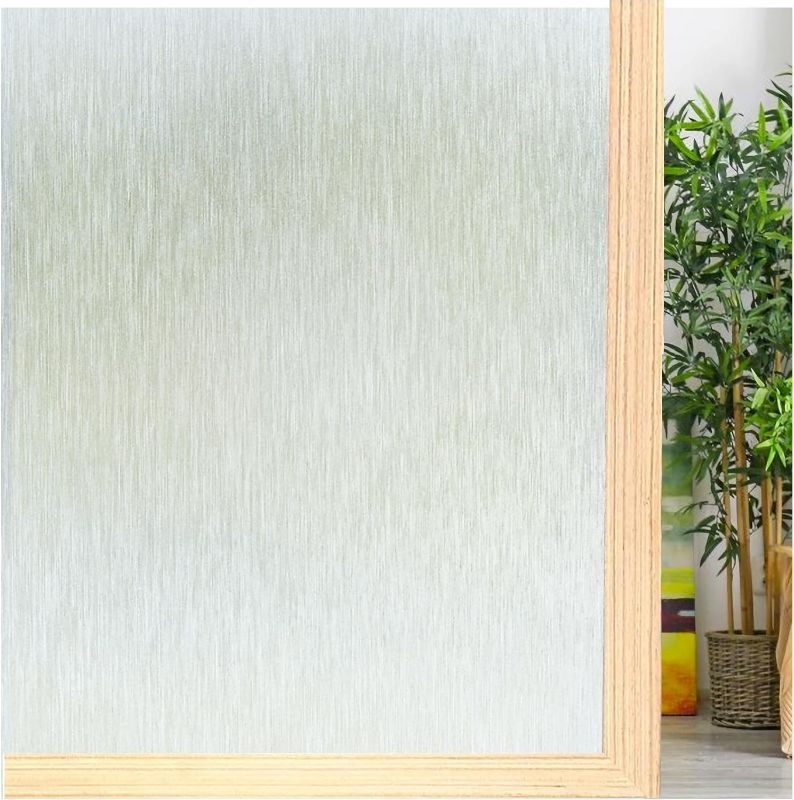 Photo 1 of Viseeko Window Privacy Film No Glue Frosted Glass Window Film for Home Office Static Anti-UV Privacy Window Film Decorative Window Covering for Bathroom (Silver Silk, 17.5" x 78.7")