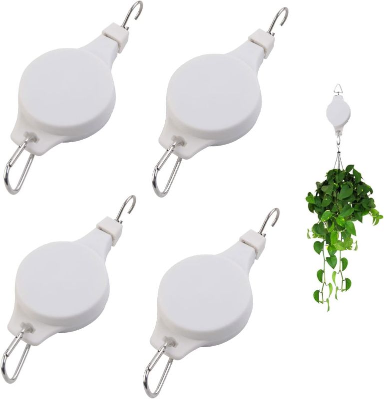Photo 2 of EJAHY 4 Pack Plant Pulley Hangers, Retractable Plant Hooks for Hanging Heavy Duty Indoor Outdoor Plants, Flower Pots, Garden Baskets and Bird Feeders - White