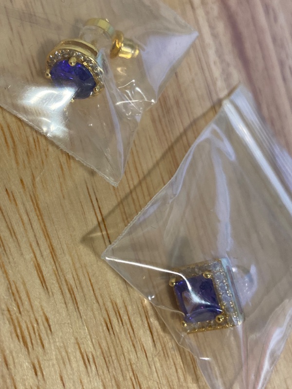 Photo 3 of Blue And White Cubic Zirconia 18k Yellow Gold Over Sterling Silver Earrings 4.36ctw Different Shaped 