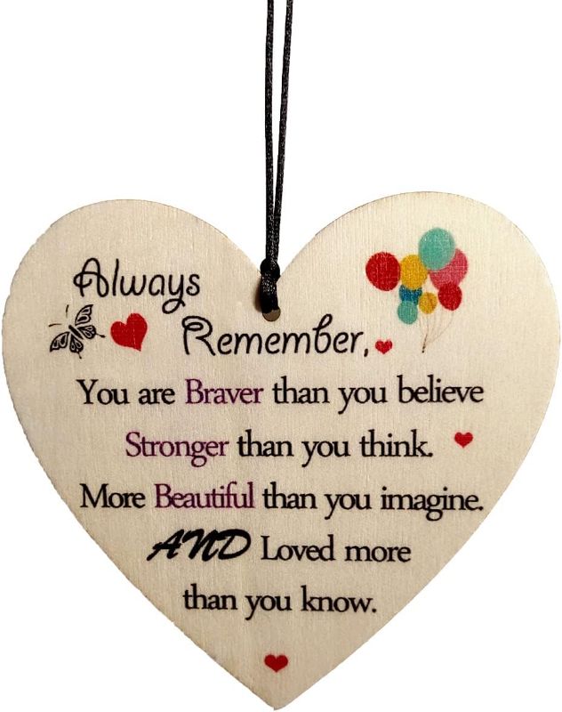 Photo 1 of Miscellaneous Bundle: CAKIROTS Always Remember You are Braver Than You Think Wooden Heart Plaque - Inspirational Gifts Presents for Mom Sister Grandma + SYROKAN Women's Sports Bra Front Adjustable High Impact Support Padded Wireless Racerback Plus Size Ru