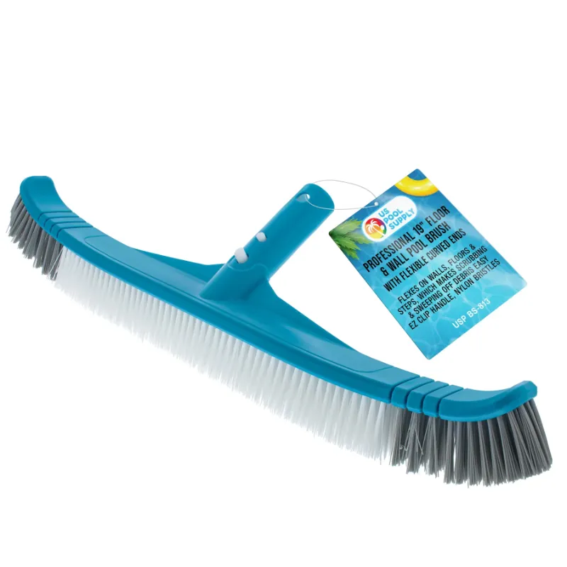 Photo 1 of U.S. Pool Supply Professional 19" Floor & Wall Pool Brush with Flexible Curved Ends - Flexes on Walls, Floors & Steps to Sweep Off Debris Easier
