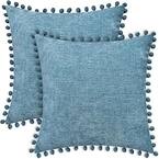 Photo 1 of Outdoor Throw Pillow Cases Pack of 2 Cozy Solid Dyed Soft Chenille Cushion Covers with Pom Poms