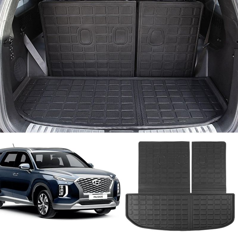 Photo 1 of Xipoo Cargo Liner Compatible with 2020-2023 Hyundai Palisade Rear Trunk Mat Backrest Mat Seat Back Cover Replacement for 2020-2023 Hyundai Palisade Accessories (Rear Trunk Mat with Backrest Mat) 
