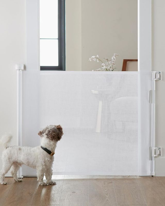 Photo 1 of Cumbor Baby Gate Retractable Gates for Stairs, Mesh Dog Gate for The House, Wide Pet Gate 33" Tall, Extends to 55" Wide, Long Child Safety Gates for Doorways, Hallways, Cat Gate Indoor/Outdoor(White)
