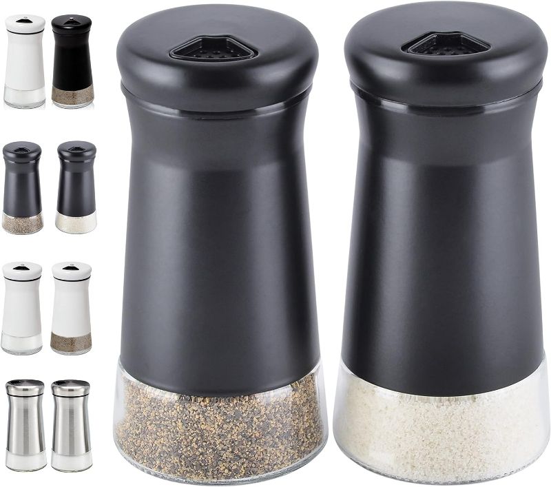 Photo 1 of 4 Pack Original Glass Salt and Pepper Shakers Set with Adjustable Pour Holes - Stainless Steel Salt Shaker and Pepper Shaker - Farmhouse Salt and Pepper Shaker Set for salts and spices
