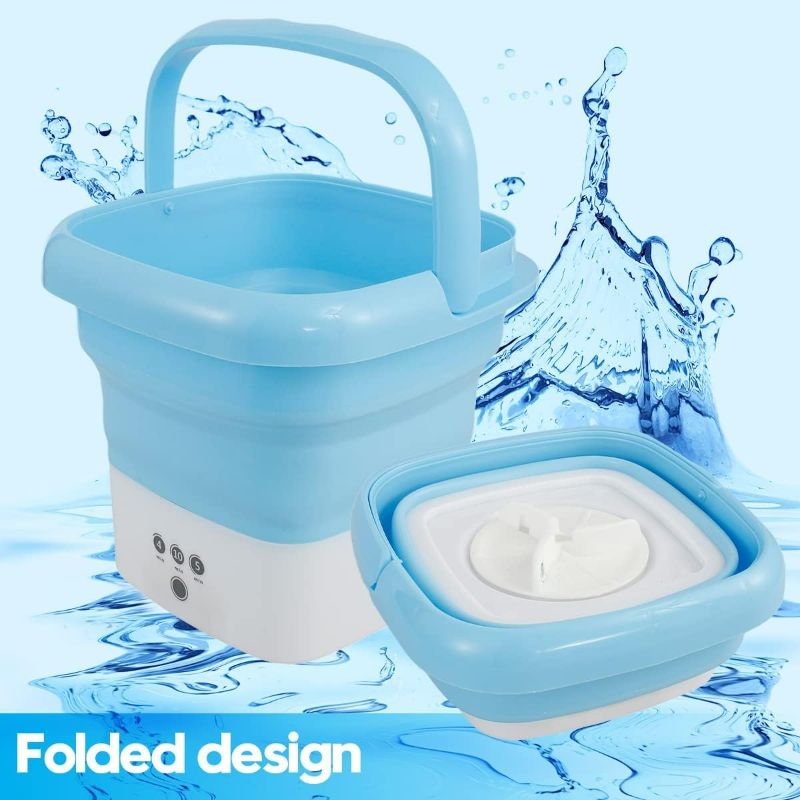 Photo 1 of Portable Washing Machine, Mini Folding Washer and Dryer Combo,with Small Foldable Drain Basket for Underwear, Socks, Baby Clothes, Travel, Camping, RV, Dorm, Apartment (BLUE)
