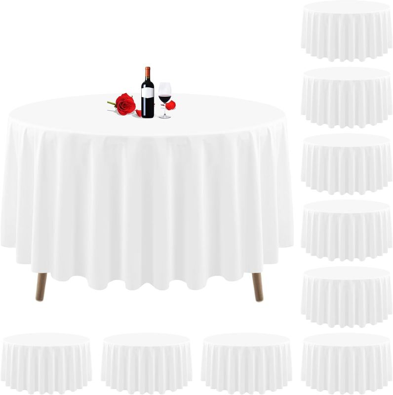 Photo 1 of 10 Pack Round Tablecloth White Round Tablecloth Round Table Cloth Washable Polyester Fabric Bulk Linen Tablecloths Round Table Cover Table Cloths for Parties Wedding Banquet Buffet Dinning
