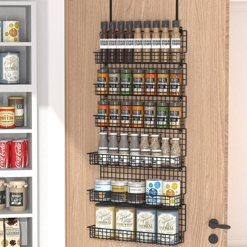 Photo 1 of  6-Tier Spice Rack Organizer with Door Hook, Wall Mounted & Over the Door Spice Racks for Kitchen Pantry Door Cabinet, Two Size, Large Capacity, CHROME 
