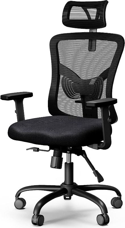 Photo 1 of NOBLEWELL Office Chair, Desk Chair with 2'' Adjustable Lumbar Support, Headrest, 2D Armrest, Ergonomic Office Chair Backrest 135° Freely Locking and Rocking, Computer Chair for Home Office
