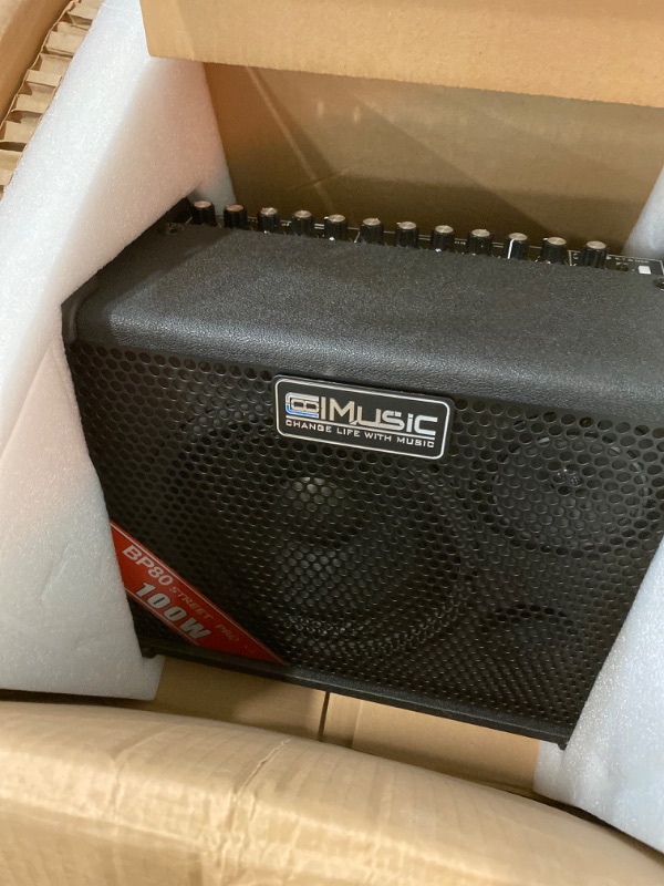 Photo 2 of Coolmusic BP40D Powered Acoustic Guitar Amplifier- Portable Bluetooth Speaker 80W W/Battery with Reverb Chorus Delay Effect, 6 Inputs,3 Band EQ, Black
