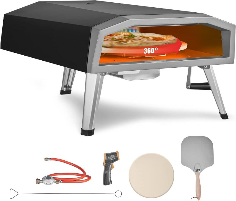 Photo 1 of CCCDF Outdoor Pizza Oven 16" Gas Rotatable Pizza Ovens Countertop,Portable Kitchen Outdoor Cooking Pizza Maker for Backyard,Authentic Stone Baked Pizzas Oven with Rotating Stone and Pizza Accessories
